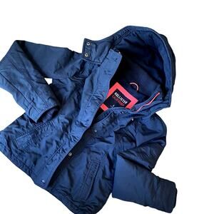 Hollister Women's Navy All Weather Fleece Lined Hooded Jacket Coat S